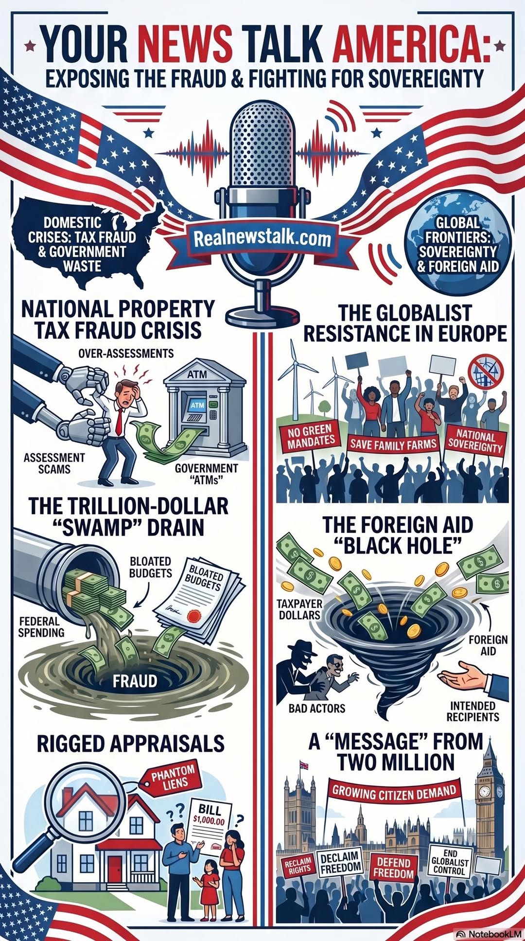 Vertical Card for Your News Talk America May 21, 2026: property tax fraud, government waste, Europe globalist fight back, foreign aid