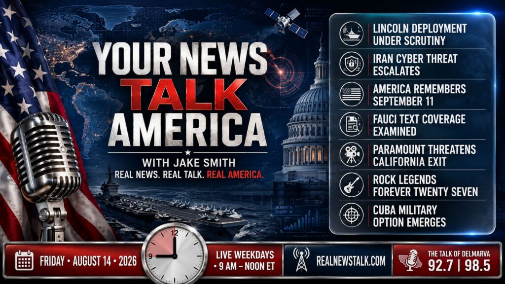 YNTA August 14 2026 show card: USS Lincoln crisis, Fauci text scandal, 9/11 25th anniversary coverage