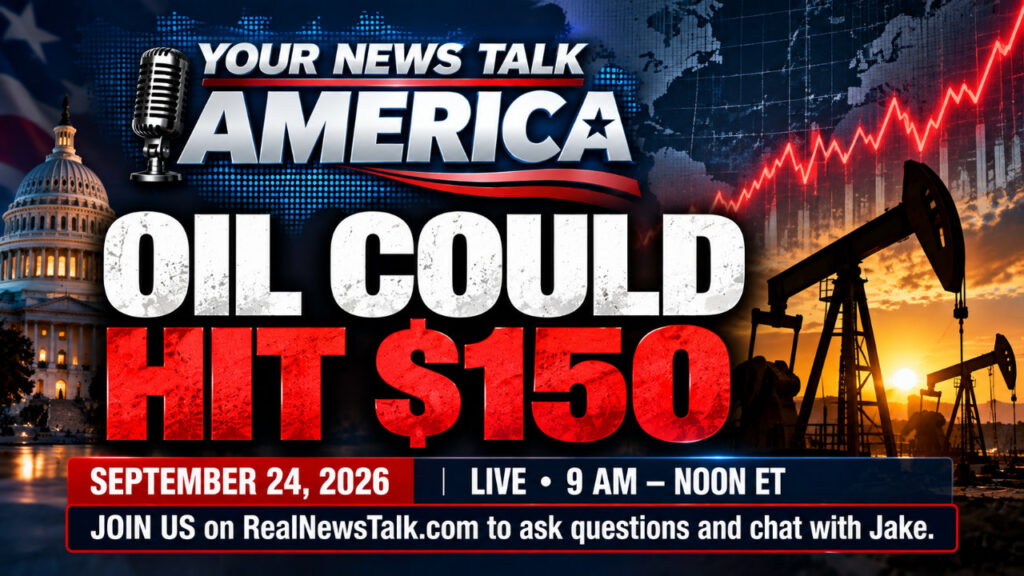 Your News Talk America September 24, 2026 show card: White House press passes, Iran, $150 oil, Fulton Sheen